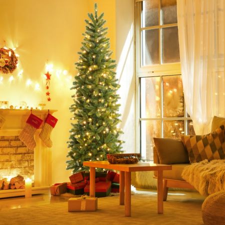 Costway Künstlicher Weihnachtsbaum mit Warmweißen & Mehrfarbigen LED-Lichtern und 796 Dichte Zweigspitzen 225 cm