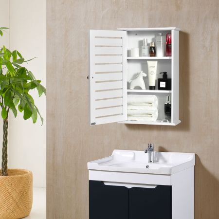 Costway Wandschrank aus Holz mit 3 Verstellbaren Regalen & Türen & Magnetfuß für Badezimmer