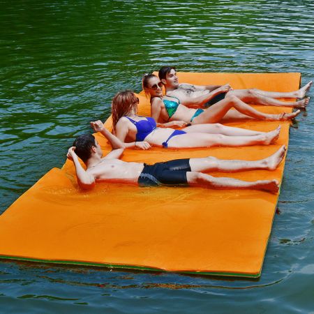 Schwimmende Wassermatte 3-lagige Reißfeste XPE-Schaumstoffmatte 355 x 183 x 3,5 cm Orange