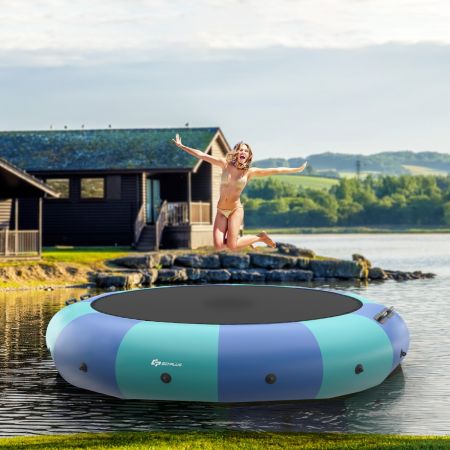 457cm Aufblasbares Wassertrampolin mit 500W elektrischer Aufblasvorrichtung Trampolin Bounce Blau + Grün