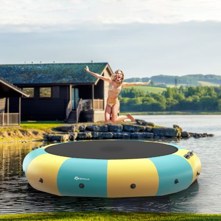 457cm Aufblasbares Wassertrampolin mit 500W elektrischer Aufblasvorrichtung Trampolin Bounce Gelb + Grün