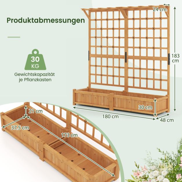 Blumenkasten mit Spalier & Dach Tannenholz Pflanzkasten mit Rankgitter  Gartenspalier Orange