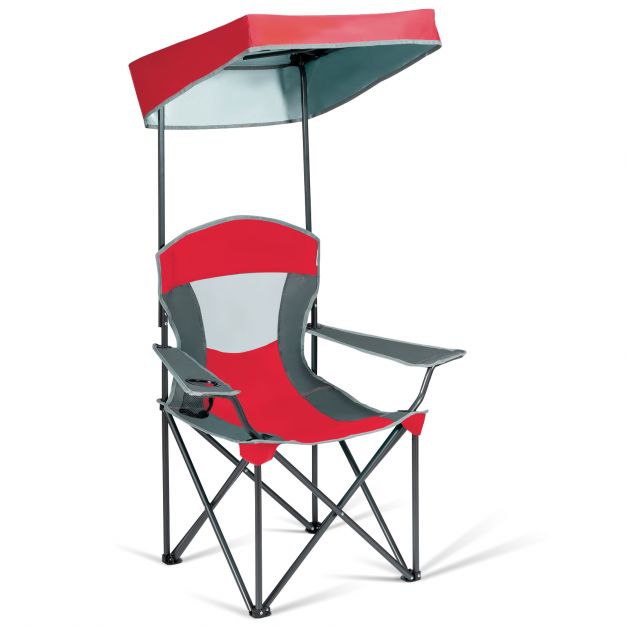 Campingstuhl mit Sonnendach Outdoor-Stuhl Klappstühle mit Sonnenschirm 90 x  72 x 150 cm Rot - Costway