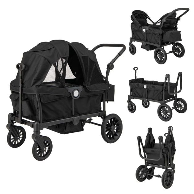 2 in 1 Klappbare Geschwisterwagen mit Verstellbarem Griff & Abnehmbarem  Verdeck Schwarz - Costway