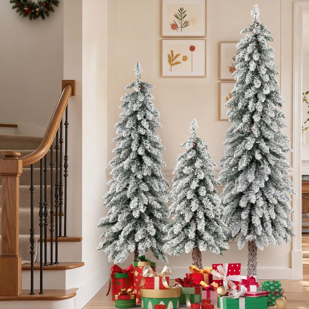 3er Set Knstlicher Weihnachtsbaum mit Beleuchtung & Schnee Christbaum 90 /  120 / 150 cm - Costway