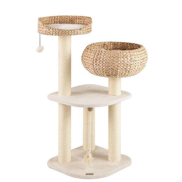 104 cm Holz Katzenbaum mit Sitzstange & Korb & Sisalpfhlen Kratzbaum  Kletterbaum Beige - Costway