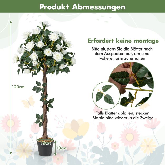 120 cm Rosenbaum mit Weien Rosen Kunstbaum mit Blten Knstlicher  Blumenbaum - Costway
