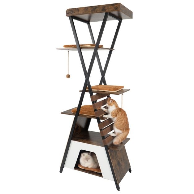 185 cm Kratzbaum mit 4 Plattformen & Hhle & Abnehmbaren Matten Katzenbaum  Katzenhaus - Costway