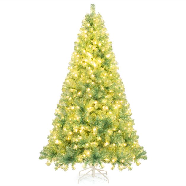 225 cm Knstlicher Weihnachtsbaum mit Beleuchtung Tannenbaum mit warmweien  LED-Lichtern Grn - Costway