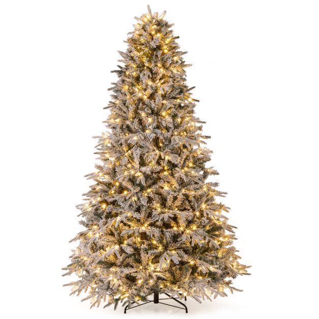 240 cm Knstlicher Weihnachtsbaum mit Beleuchtung & Schnee Tannenbaum  Christbaum Kunstbaum - Costway