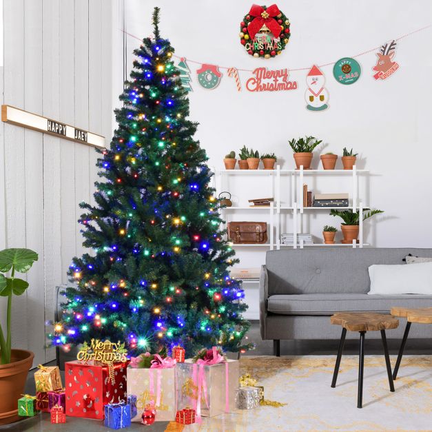 Tannenbaum Knstlicher Weihnachtsbaum mit LED-Lichterketten Christbaum  120/180/210/240/270 cm Grn - Costway