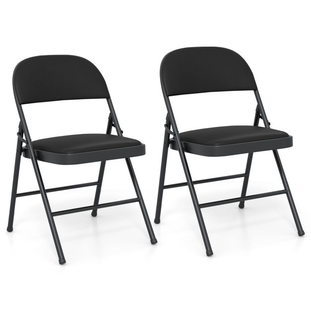 2er Set Klappsthle mit Metallrahmen Gartenstuhl Kunstleder Campingstuhl  Gepolsterte Esszimmerthle - Costway