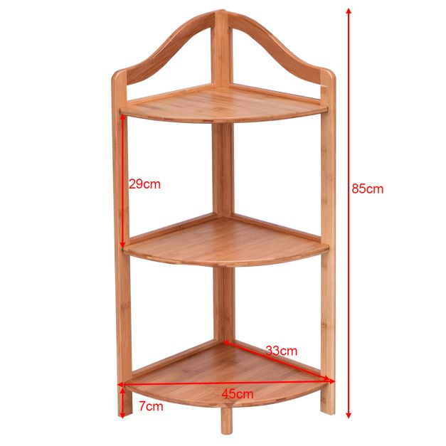 Bambus Eckregal 3 Ebenen Badregal Bcherregal Standregal fr Kche  Schlafzimmer Wohnzimmer - Costway
