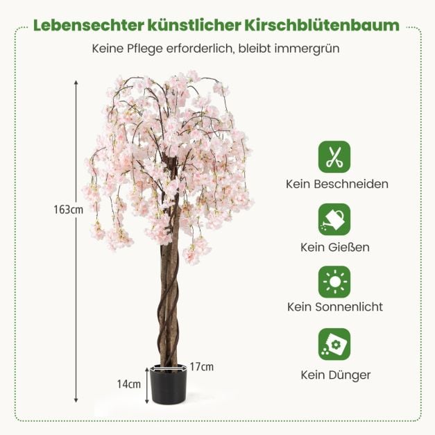 Knstlicher Kirschbltenbaum im Pflanztopf Kunstblumenpflanze mit Weien  Blumen 163 cm - Costway