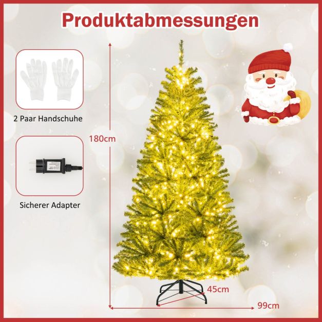 180 cm Beleuchteter Knstlicher Weihnachtsbaum Klappbarer Christbaum mit  700 Warmweien LED-Lichtern 680 Zweigspitzen - Costway