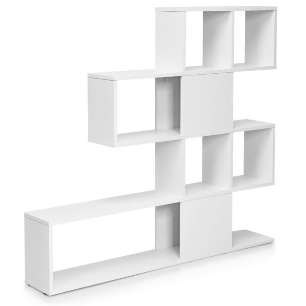 Moderner 5-stöckiger Raumteiler im Leiterstil aus Holz für Bücher 120 x  19,5 x 109 cm Weiß - Costway | Unterstellregale