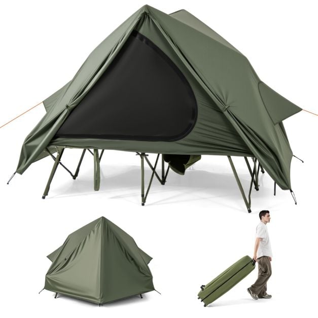 Feldbett mit Zelt fr 2 Personen Campingbett mit Regenschutz & 2 Netztren  & Fenster & Rolltasche - Costway