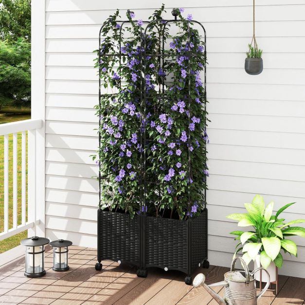 Rankhilfe mit Blumenkasten auf Rollen Garten Obelisk Hhenverstellbarer  Rankgitter - Costway