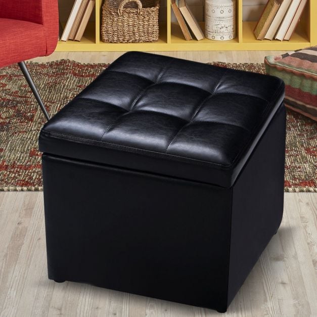 Sitzhocker aus Kunstleder mit Stauraum 300 Kg Traglast Polstersitz  Lederhocker - Costway