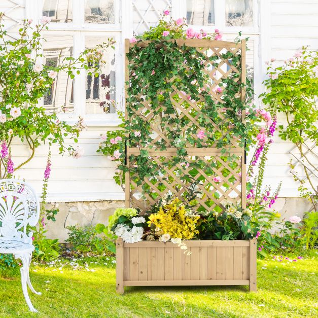 Spalier mit Blumenkasten aus Tannenholz Pflanzkasten fr Kletterpflanzen  Hochbeet mit Rankgitter - Costway