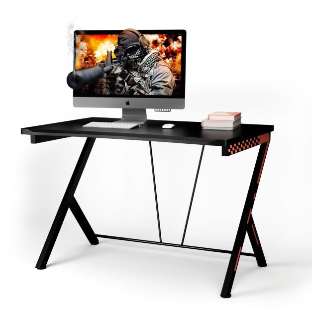grosser Doppel-Gaming-Tisch mit zwei Arbeitsplatten Metall Schwarz+Rot