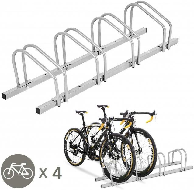 Fahrradstnder fr 4 Rder Fahrradstnder Mehrfachstnder Stahl  Bodenstnder Aufstellstnder Silber - Costway