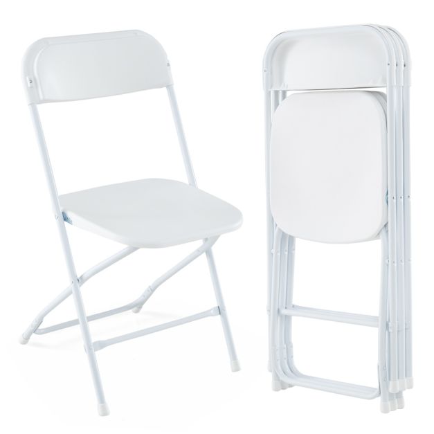 4er Set Metall Klappsthle mit Kunststoffsitz & Rckenlehne Tragbare  Terrassensthle Wei - Costway