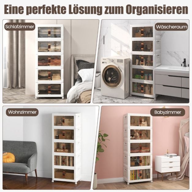 Faltbare Aufbewahrungsbox mit Deckel 316 L Boxen Aufbewahrung 5er Set  Kunststoffbox stapelbar 169 x 59,9 x 37,5 cm Wei - Costway
