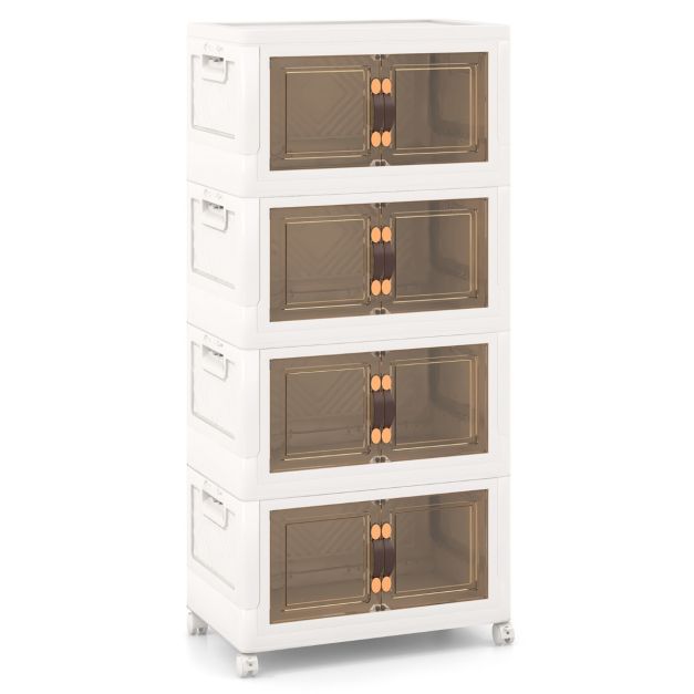 4er Set Stapelbare Aufbewahrungsboxen mit Deckel & Rdern & Tren 49,5 x  31,5 x 112,5 cm - Costway