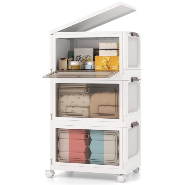 Aufbewahrungsbox mit Deckel faltbar Boxen Aufbewahrung 3er Set  Kunststoffbox stapelbar Wei (105 L) - Costway