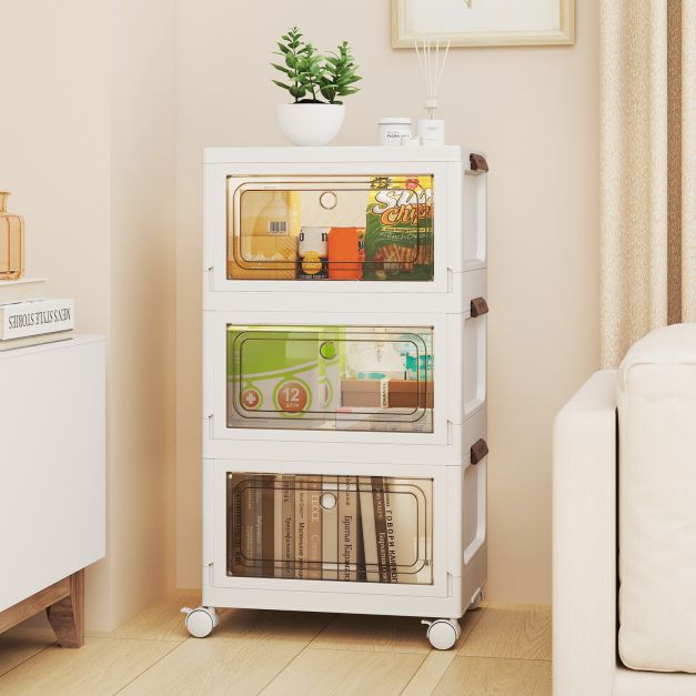 Aufbewahrungsbox mit Deckel faltbar Boxen Aufbewahrung 3er Set  Kunststoffbox stapelbar Wei (75 L) - Costway