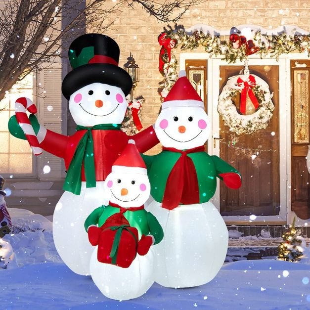 200 cm hohe aufblasbare Schneemannfamilie Weihnachtsdekoration mit  LED-Lichtern Bunt - Costway