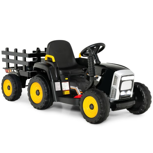 12 V Kinder Traktor mit Abnehmbarem Anhänger & Fernbedienung Elektrisches  Spielzeugauto Schwarz - Costway