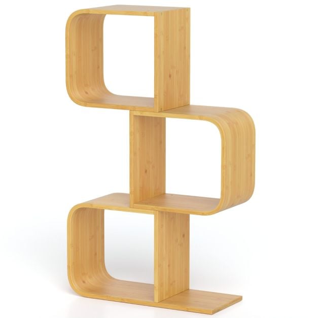 S-frmiges Bcherregal aus Bambus mit 3 Ebenen Standregal Wrfelregal  Broregal 61 x 23 x 100 cm - Costway
