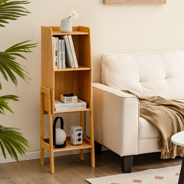 Bcherregal aus Bambus 4-stufiges mit Beinen & erhhtem Kantendesign  modernes Aufbewahrungsregal