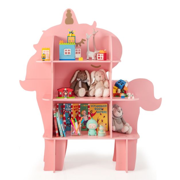 Einhorn Bcherregal fr Kinder Spielzeug-Aufbewahrungsorganisator mit  offenen Regalen - Costway
