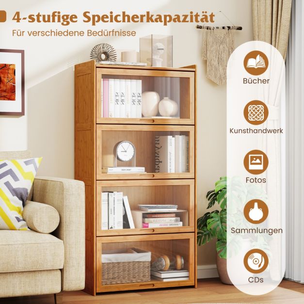 4 stckiges Bcherregal mit Acryltren Vitrinenschrank aus Bambus 69 x 34 x  140 cm Braun/Natur - Costway