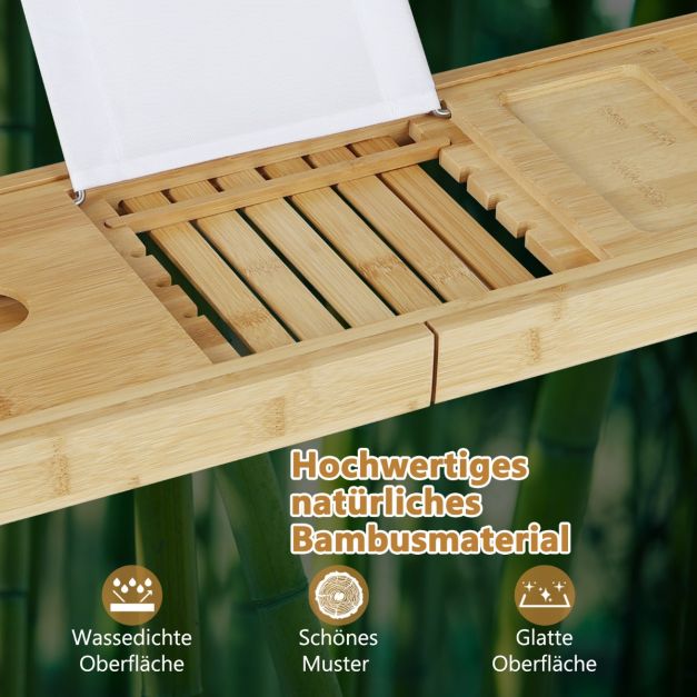 Bambus Badewannenbretter ausziehbare Badewannenablage mit verstellbarem  Buchstnder 70,5-105 x 22 x 4 cm Natur - Costway