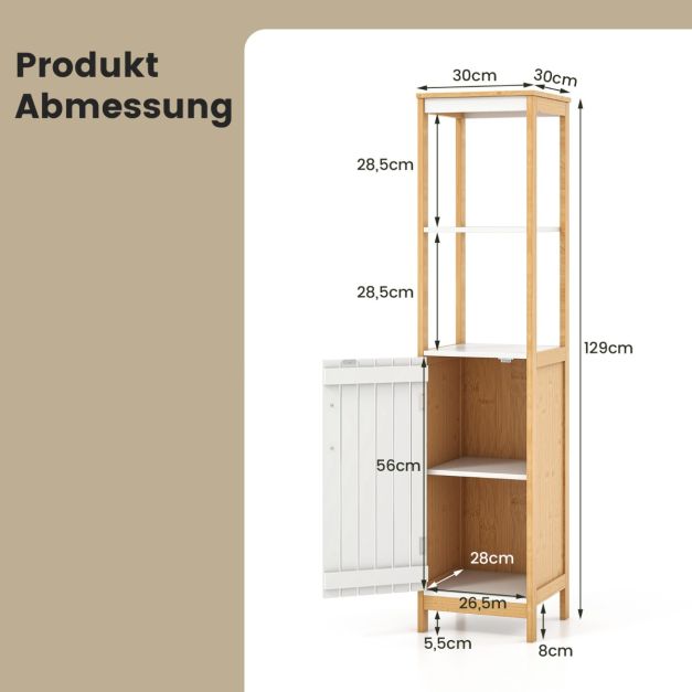 Badezimmerschrank schmal mit Lamellentr und verstellbarem Regal Badschrank  Bambus Natur - Costway