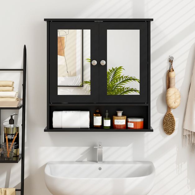 Badezimmer Spiegelschrank mit Hhenverstellbarer Ablage Badschrank mit  Spiegel Schwarz - Costway