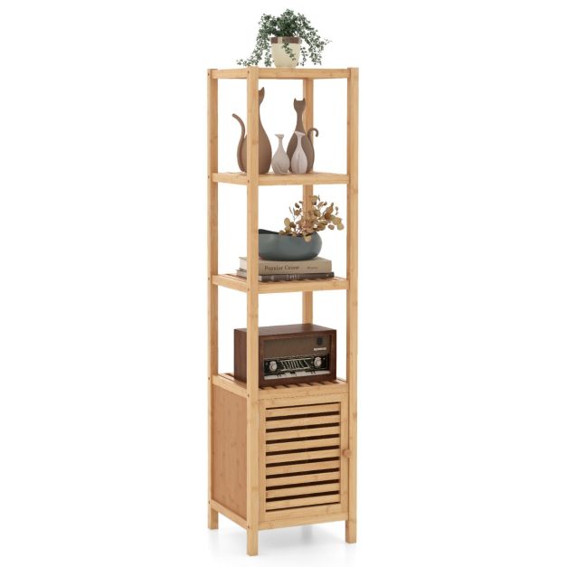 Badregal Bambus Standregal mit 4 Ebenen Regalen und Lamellentr 34 x 33 x  140 cm Natur - Costway