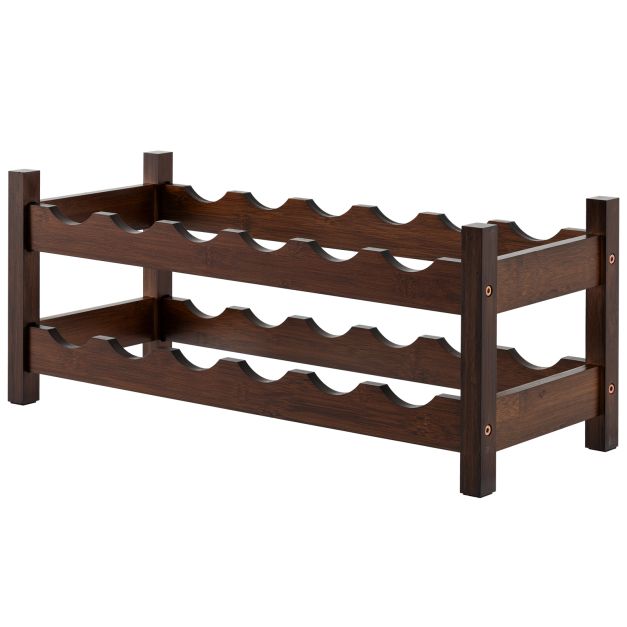 Bambus Weinregal fr 12 Flaschen Flaschenregal mit 2 Etagen Flaschenhalter  fr Keller Braun - Costway