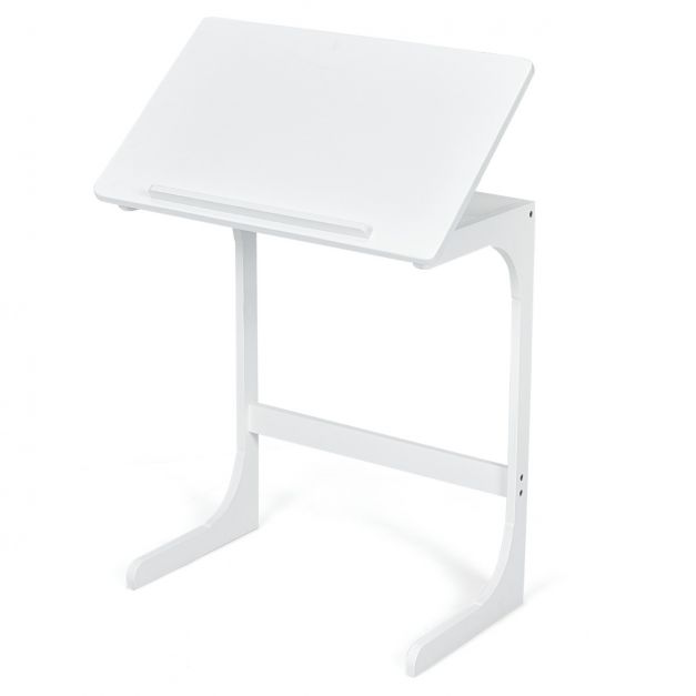 Beistelltisch Laptoptisch C-frmig Kaffeetisch Computertisch Bambus  Stehtisch mit Metallgestell Couchtisch Wei