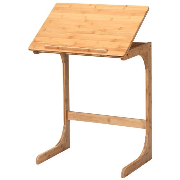 Beistelltisch Laptoptisch C-frmig Kaffeetisch Computertisch Bambus  Stehtisch mit Metallgestell Couchtisch Natur