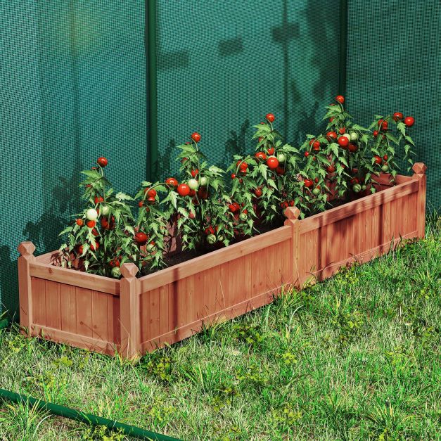 Blumenkasten Hochbeet Holz Pflanzkasten mit Trennwand Entwsserungslchern  & Vliesstofffolie Gartenbeet Pflanzbeet 227 x 59,5 x 40 cm Braun - Costway