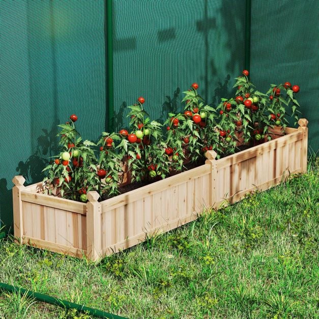 Blumenkasten Hochbeet Holz Pflanzkasten mit Trennwand Entwsserungslchern  & Vliesstofffolie Gartenbeet Pflanzbeet 227 x 59,5 x 40 cm Natur - Costway