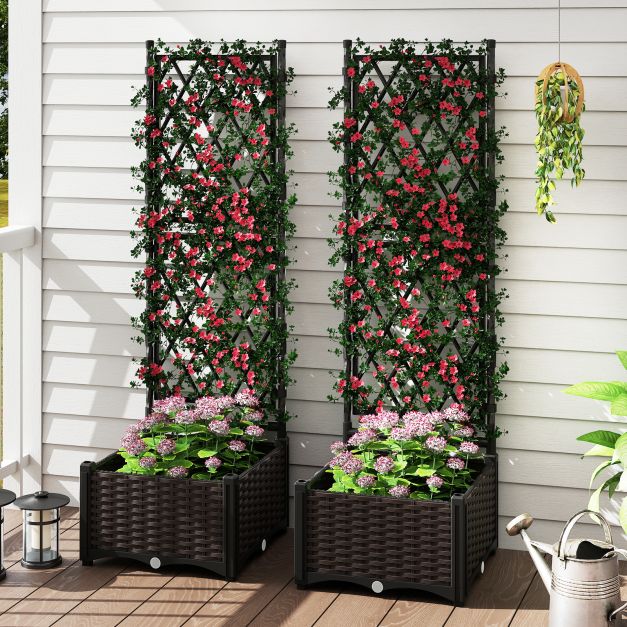 Blumenkasten mit Rankgitter Metall Pflanzkasten fr Kletterpflanzen  Hochbeet mit Spalier & Selbstbewsserung Schwarz 80 x 40 x 120 cm