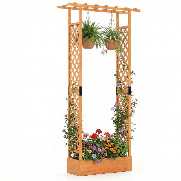 Blumenkasten mit Rankgitter Pflanzkasten mit Rankhilfe & Hngendem Dach  Sichtschutz Orange - Costway