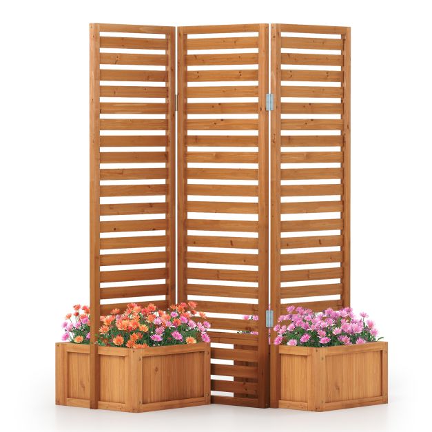 Blumenkasten mit Sichtschutz & Klappbarem Spalier Hochbeet 2 Pflanzksten  mit Ablauflchern - Costway