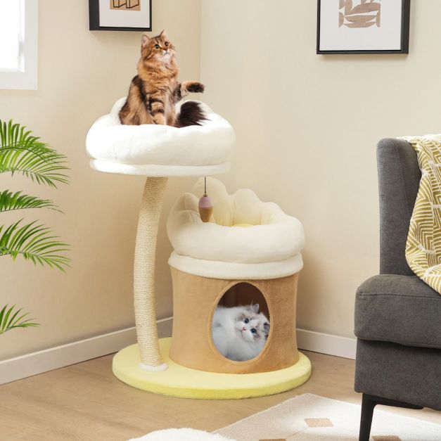 83cm klein Kratzbaum mit Katzenhhle & Sisal-Kratzpfosten & Spielzeug &  Kissen Katzenbaum